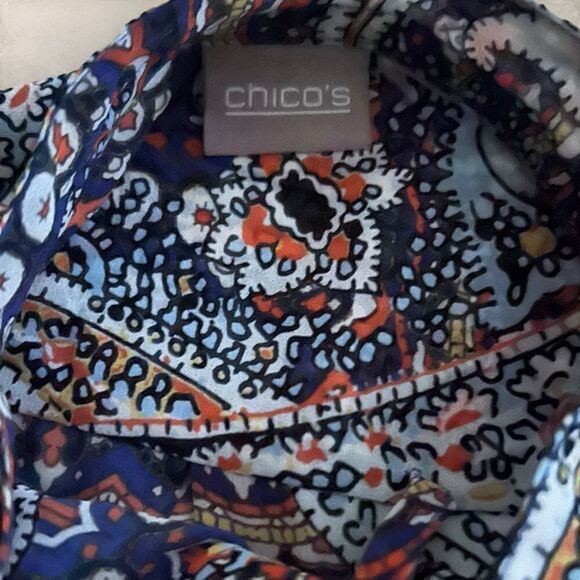 Chico's | EUC Tie Neck Tab Sleeved Paisley Blouse - Picture 5 of 9